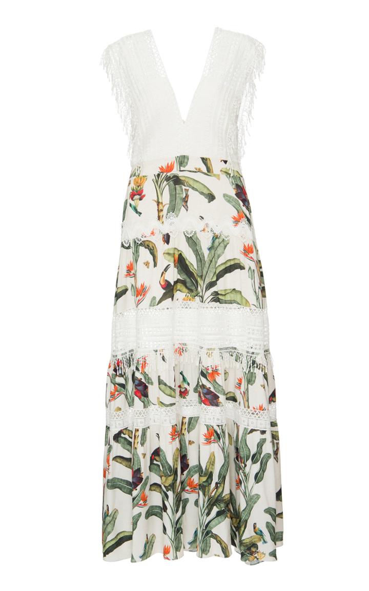 Patbo Tropical Print Lace Trim Maxi Dress