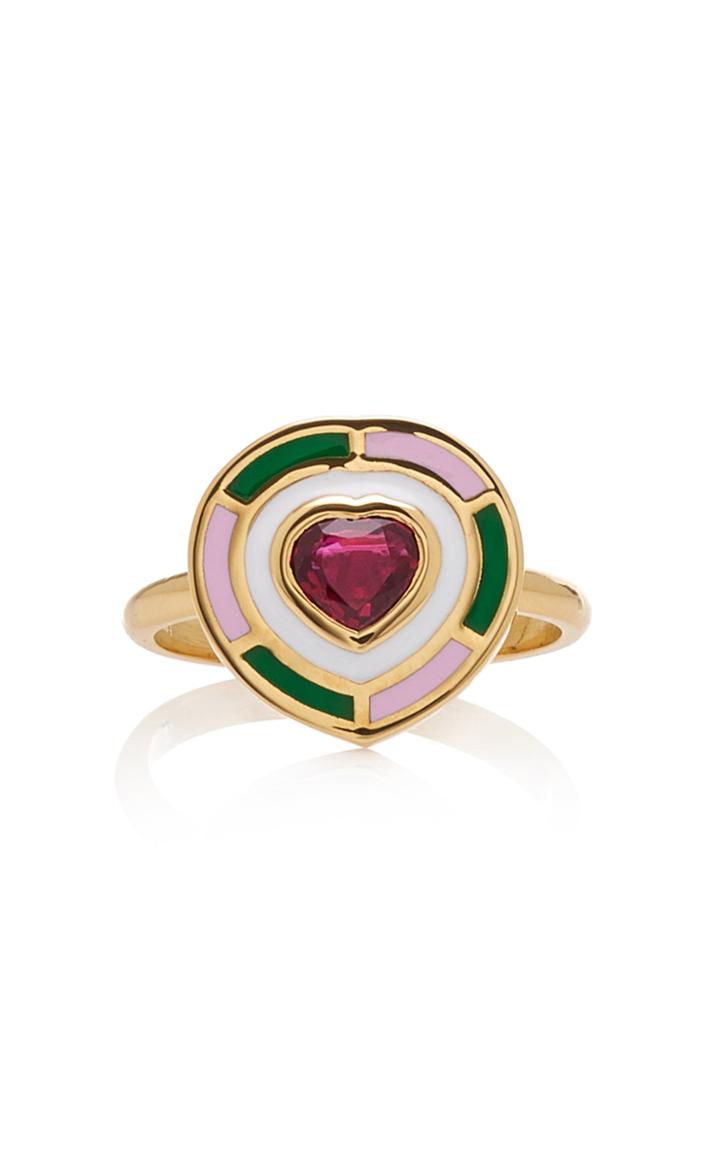 Sig Ward 18k Gold Enamel And Ruby Ring
