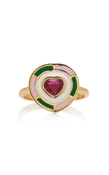 Sig Ward 18k Gold Enamel And Ruby Ring