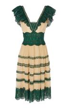 Costarellos Ruffled Chiffon And Lace Trim Dress