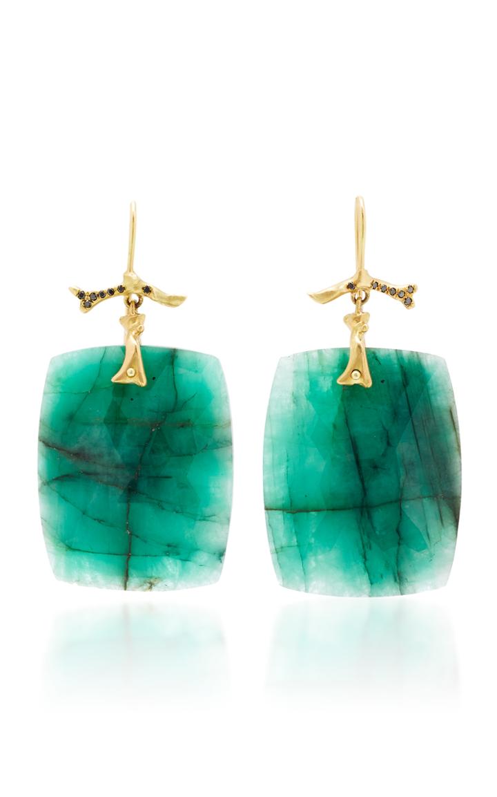 Annette Ferdinandsen M'o Exclusive: One-of-a-kind Emerald And Black Diamond Coral Branch Earring