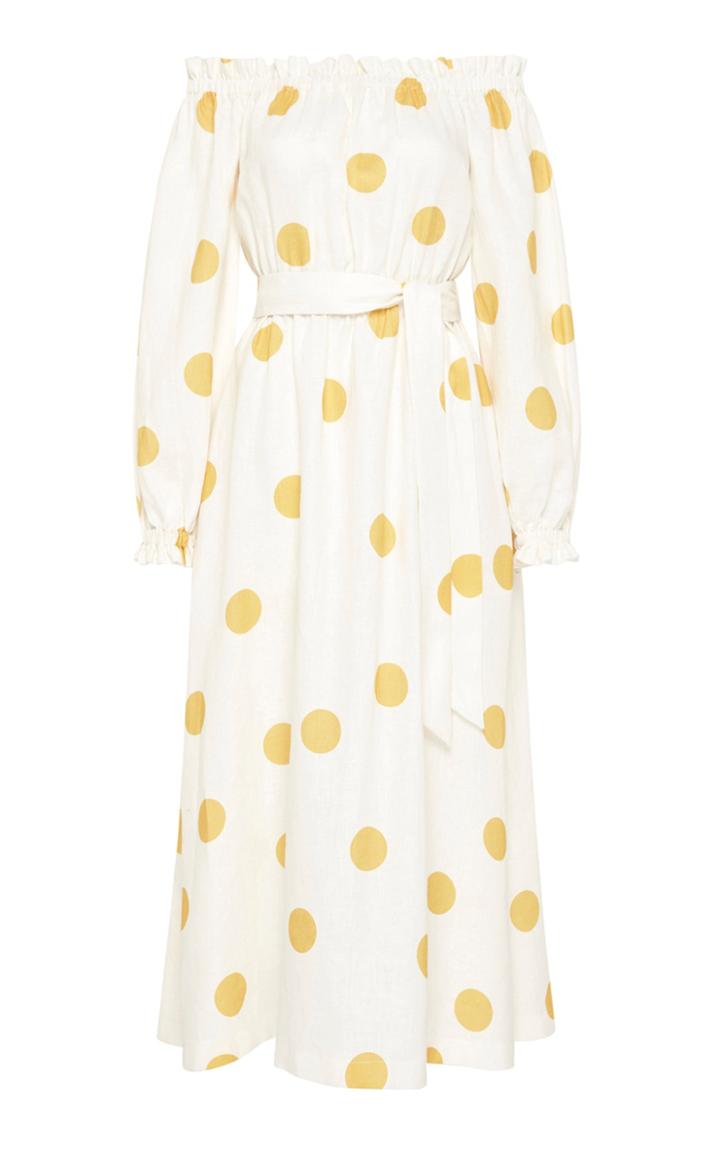Moda Operandi Rebecca Vallance Aya Polka-dot Linen Off-the-shoulder Midi Dress