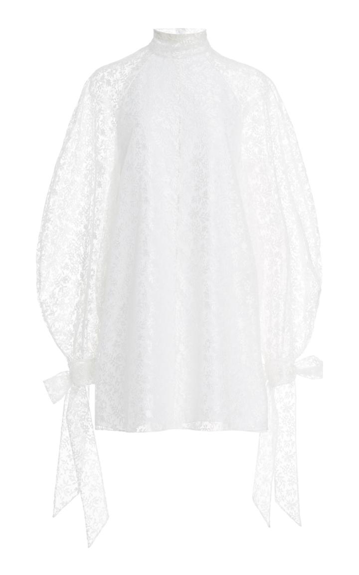 Moda Operandi Carolina Herrera Lace Tie Sleeve Mockneck Mini Dress