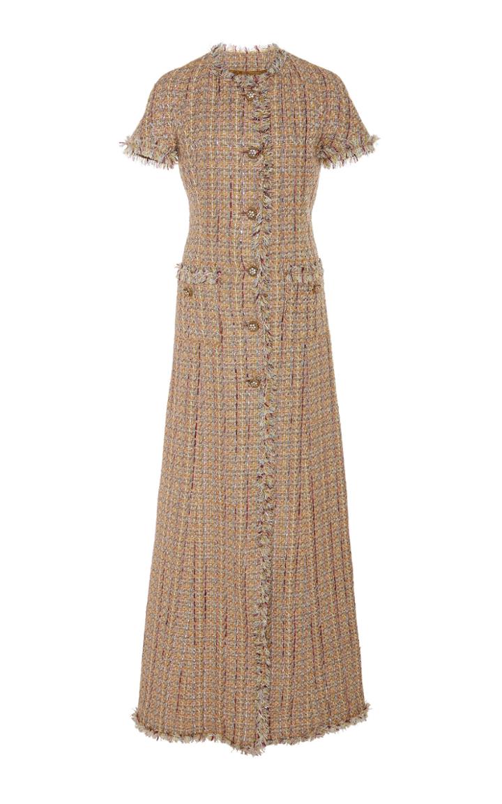 Brock Collection Paris Frayed Tweed Maxi Coat