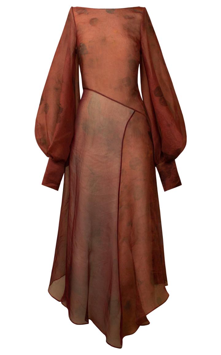 Moda Operandi Alejandra Alonso Rojas Balloon Sleeve Silk Midi Dress