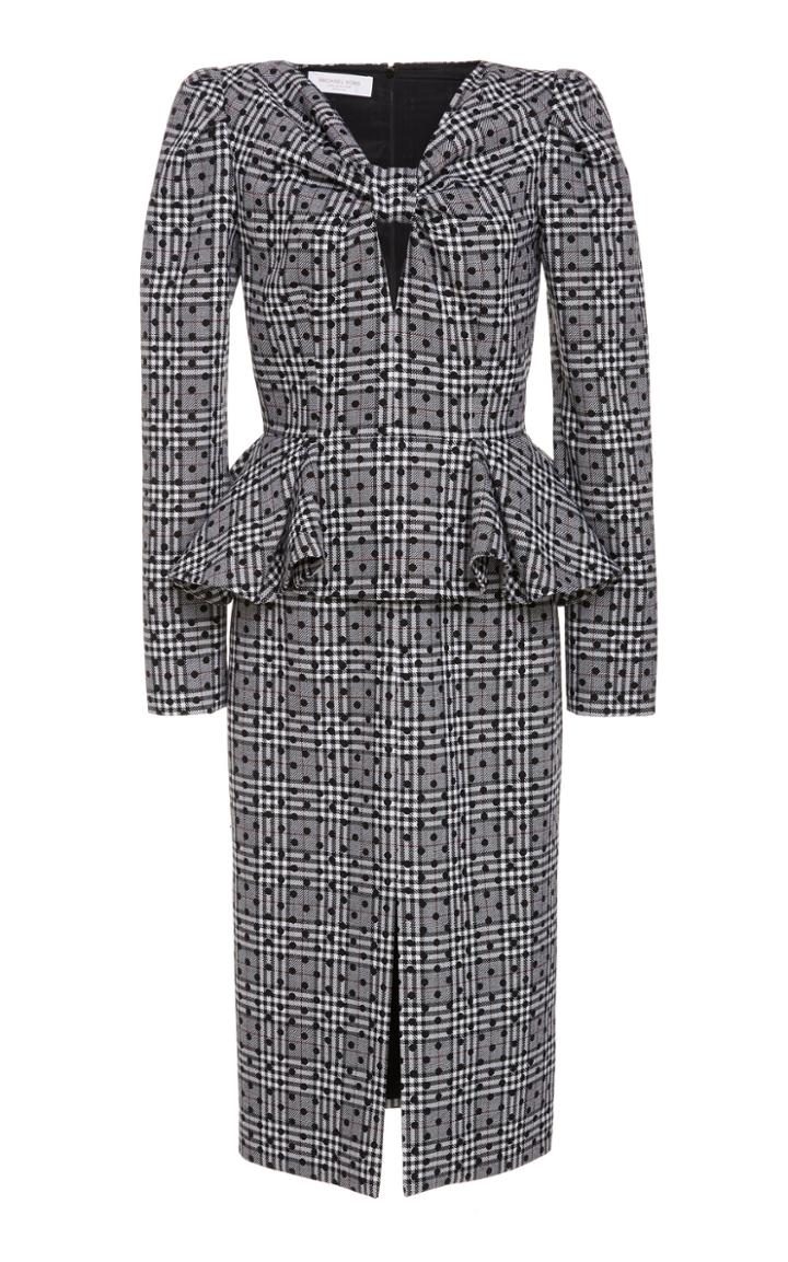 Michael Kors Collection Multi-print Cut-out Wool Peplum Dress