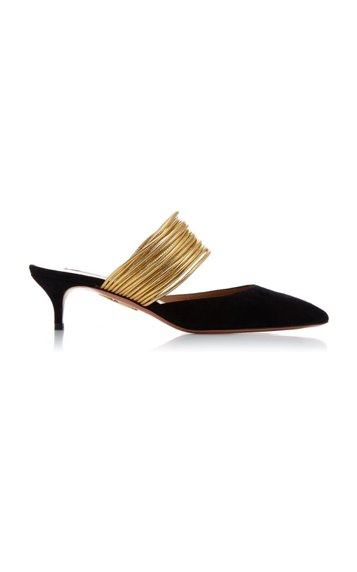 Aquazzura Metallic Cord-trimmed Suede Mules