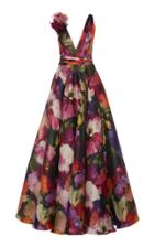 Marchesa Floral Printed Silk Organza A-line Gown