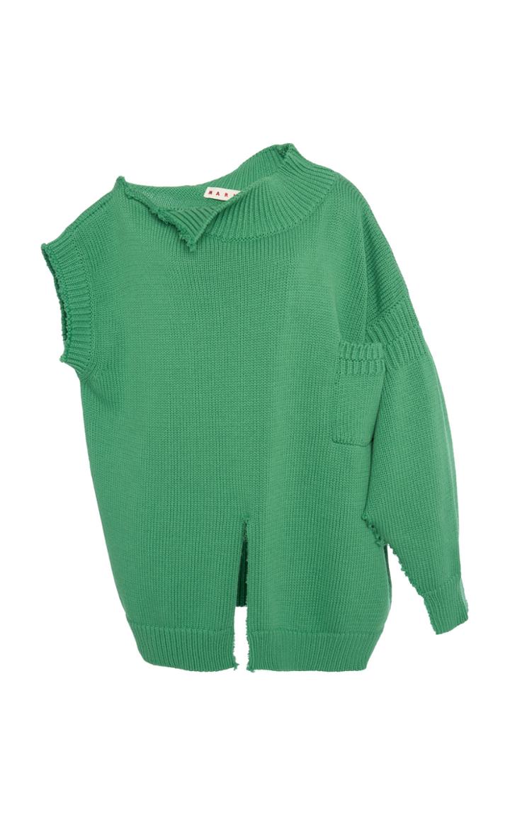 Moda Operandi Marni One-sleeve Frayed-edge Cotton Sweater Size: 36