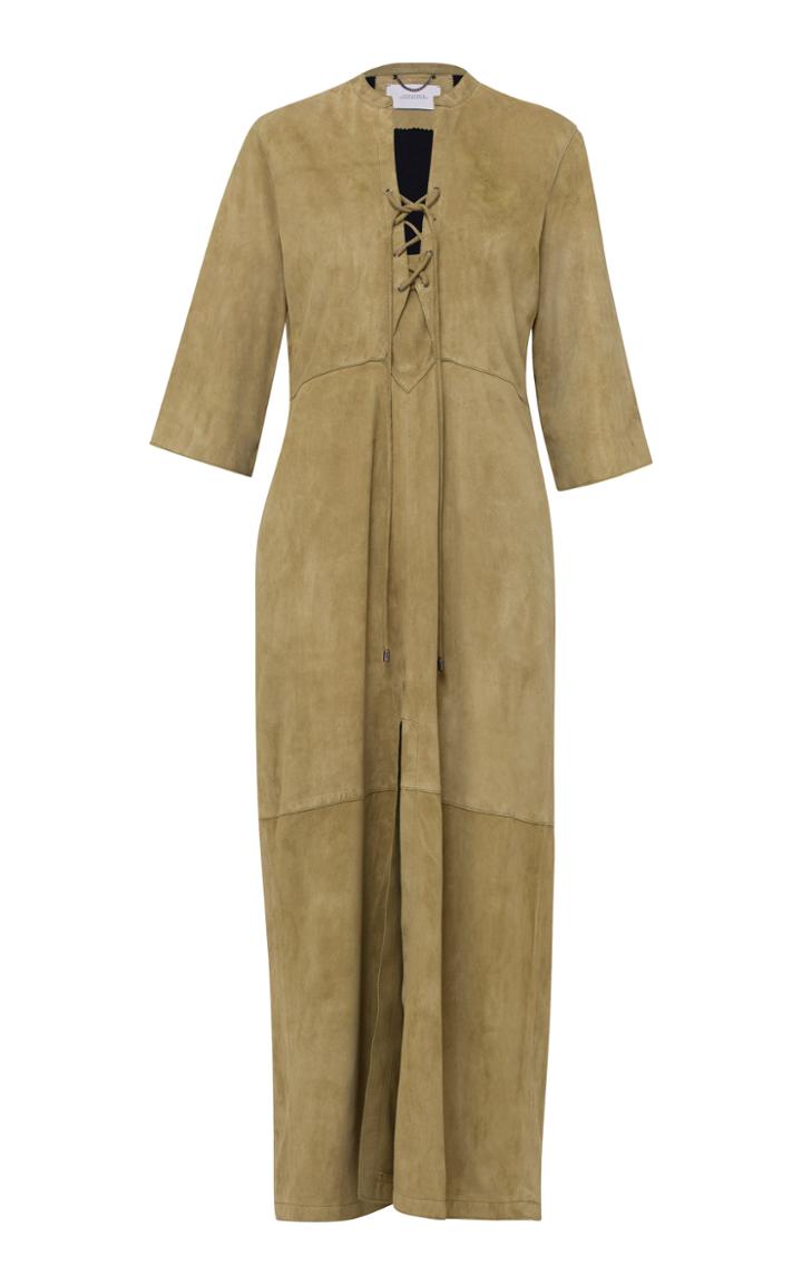 Moda Operandi Dorothee Schumacher Velour Softness Leather Maxi Dress Size: 2