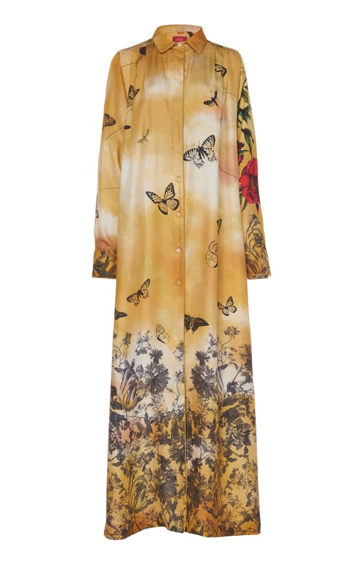 For Restless Sleepers Febo Butterfly Printed Silk Maxi Dress