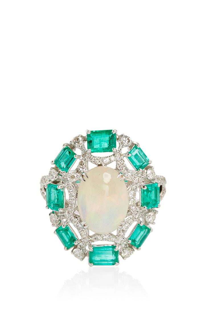 Sutra White Opal And Emerald Ring