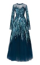 Elie Saab Sequin Embroidered Long Sleeve Gown