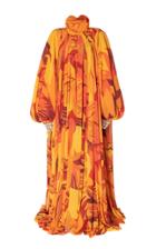 Richard Quinn Fire Embroidered Cuff Structured Chiffon Gown