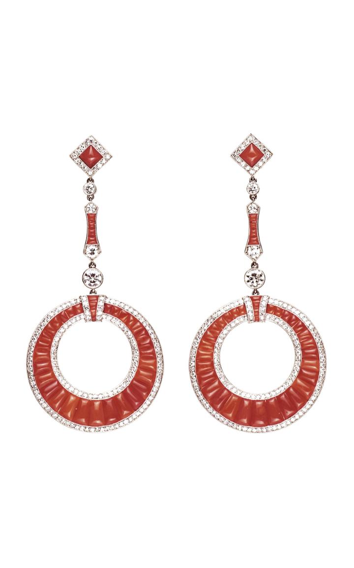 Moda Operandi Stephen Russell Platinum Coral & Diamond Drop Earrings