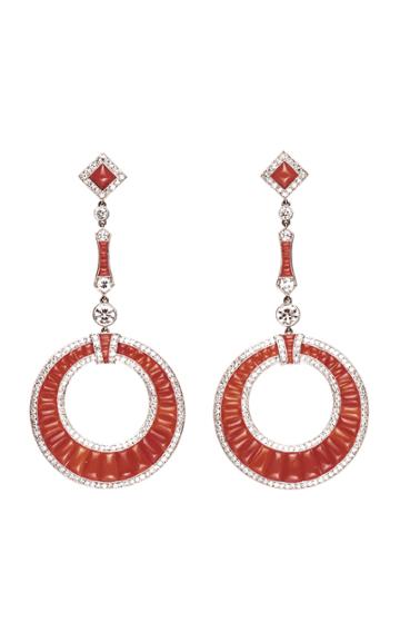Moda Operandi Stephen Russell Platinum Coral & Diamond Drop Earrings