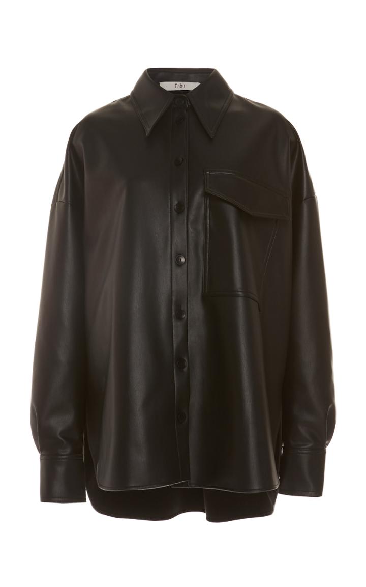 Tibi Oversized Faux Leather Blouse