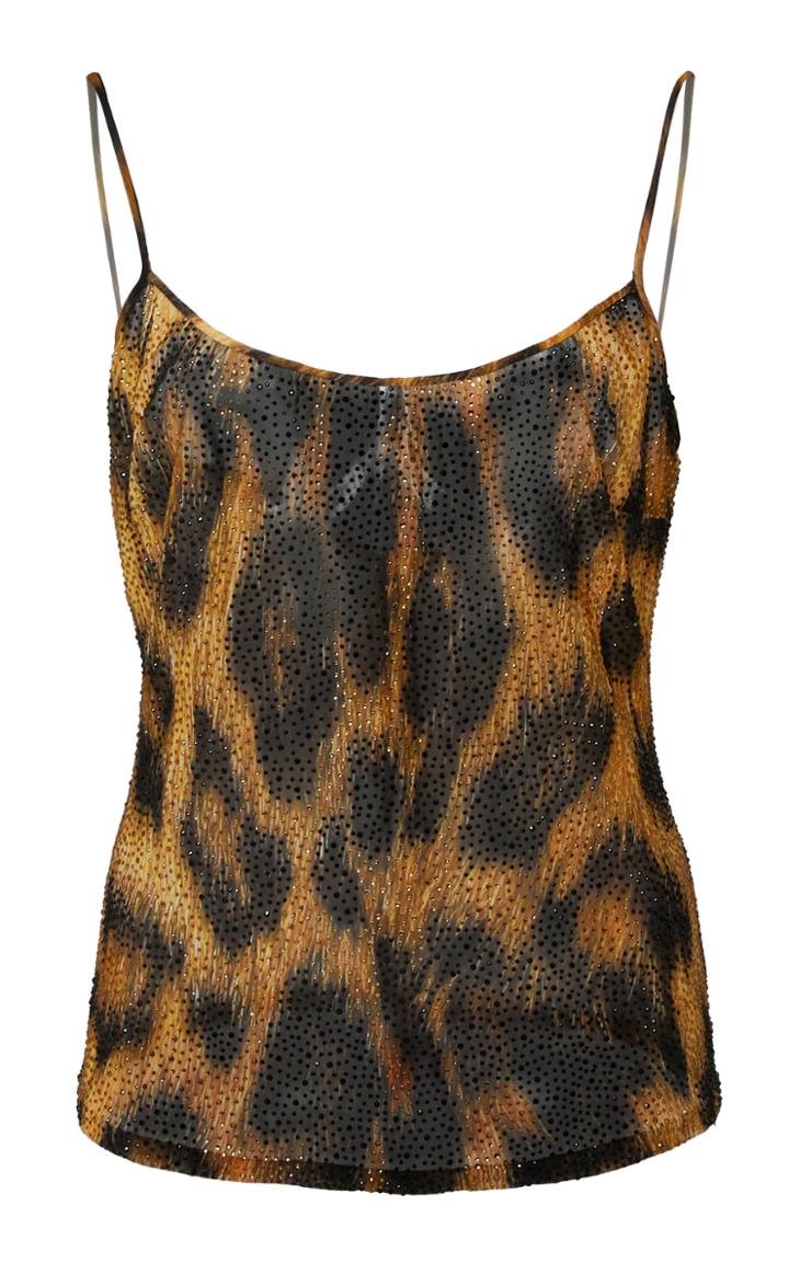 Moda Operandi Naeem Khan Embellished Leopard-printed Silk Top Size: Xs
