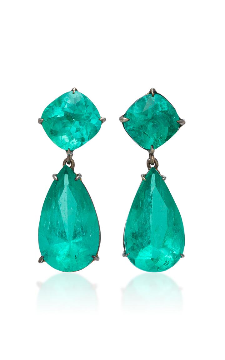 Lorraine Schwartz One-of-a-kind 18k Black Gold Emerald Drop Earrings