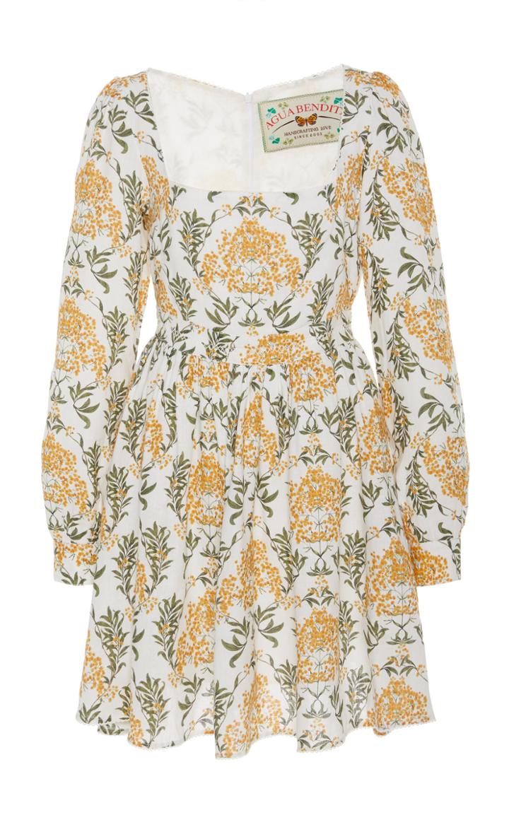 Agua By Agua Bendita Pomelo Floral Printed Linen Mini Dress