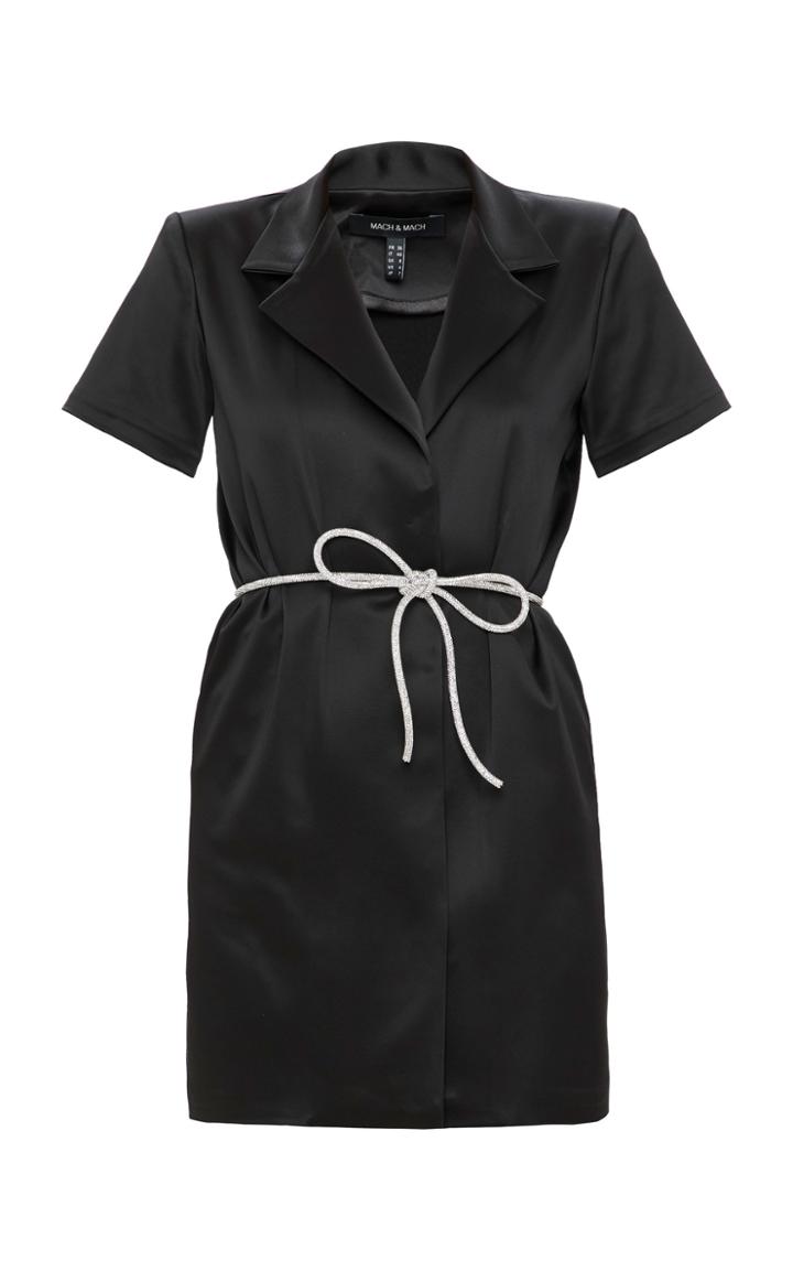 Moda Operandi Mach & Mach Black Shirt With Crystal Bow Belt