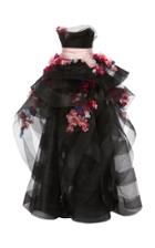 Marchesa Strapless Tulle Ballgown With Floral Embellishments