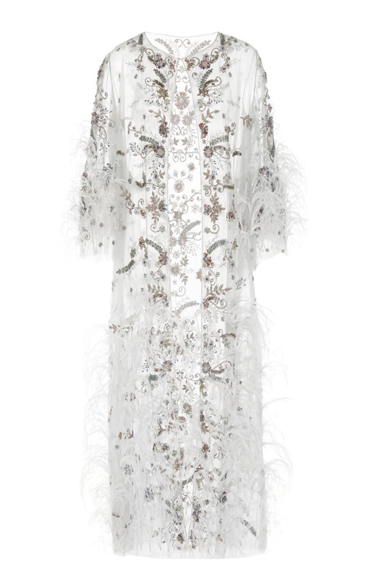 Marchesa Ostrich Feather And Sequin-embellished Tulle Coat