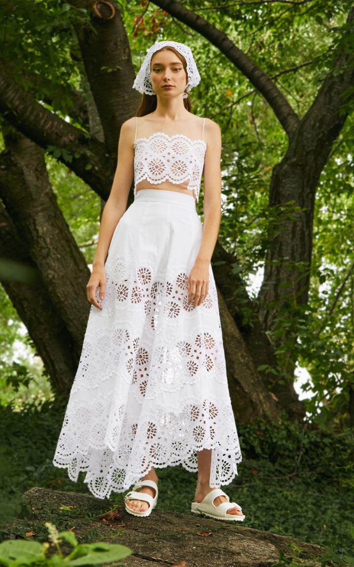 Moda Operandi Lela Rose Eyelet Cotton-blend Crop Top