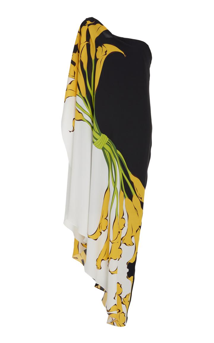Mi Jong Lee Printed One Shoulder Drape Dress