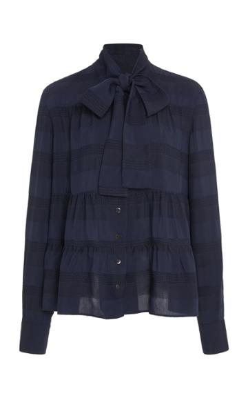 Becken Striped Tiered Jacquard Blouse