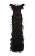 Marchesa Ostrich Feather-embellished Organza Gown