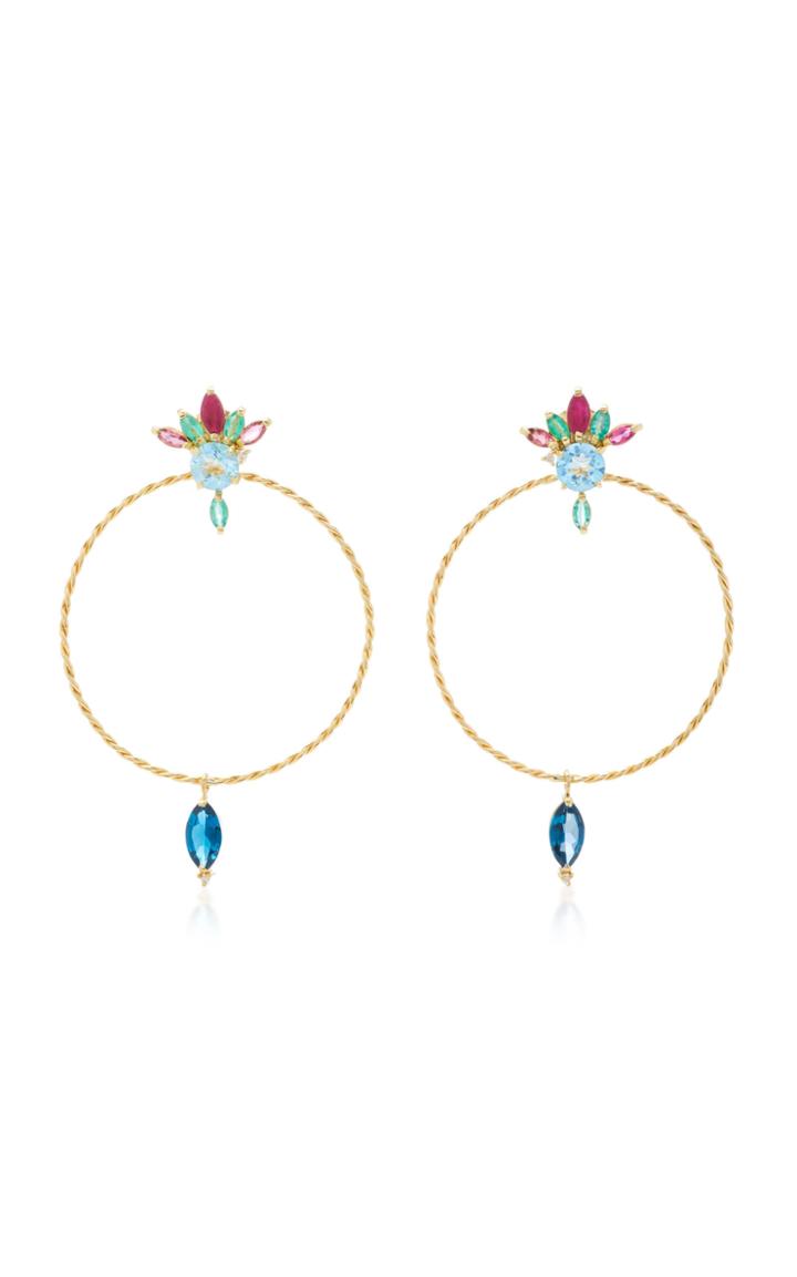 Carolina Neves 18k Gold Multi-stone Hoop Earrings