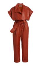 Oscar De La Renta Belted Leather Jumpsuit