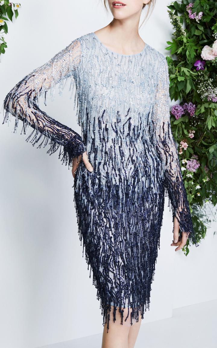 Pamella Roland Beaded Fringe Ombre Dress