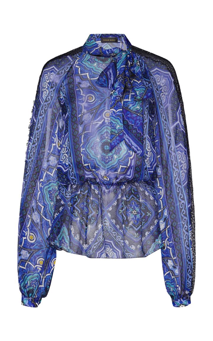 Moda Operandi Zuhair Murad Printed Pussybow Chiffon Blouse Size: 32