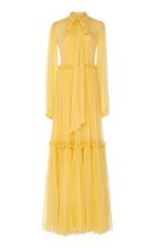 Moda Operandi Costarellos Silk Chiffon Tiered Pussybow Dress With Frill Detail Size: