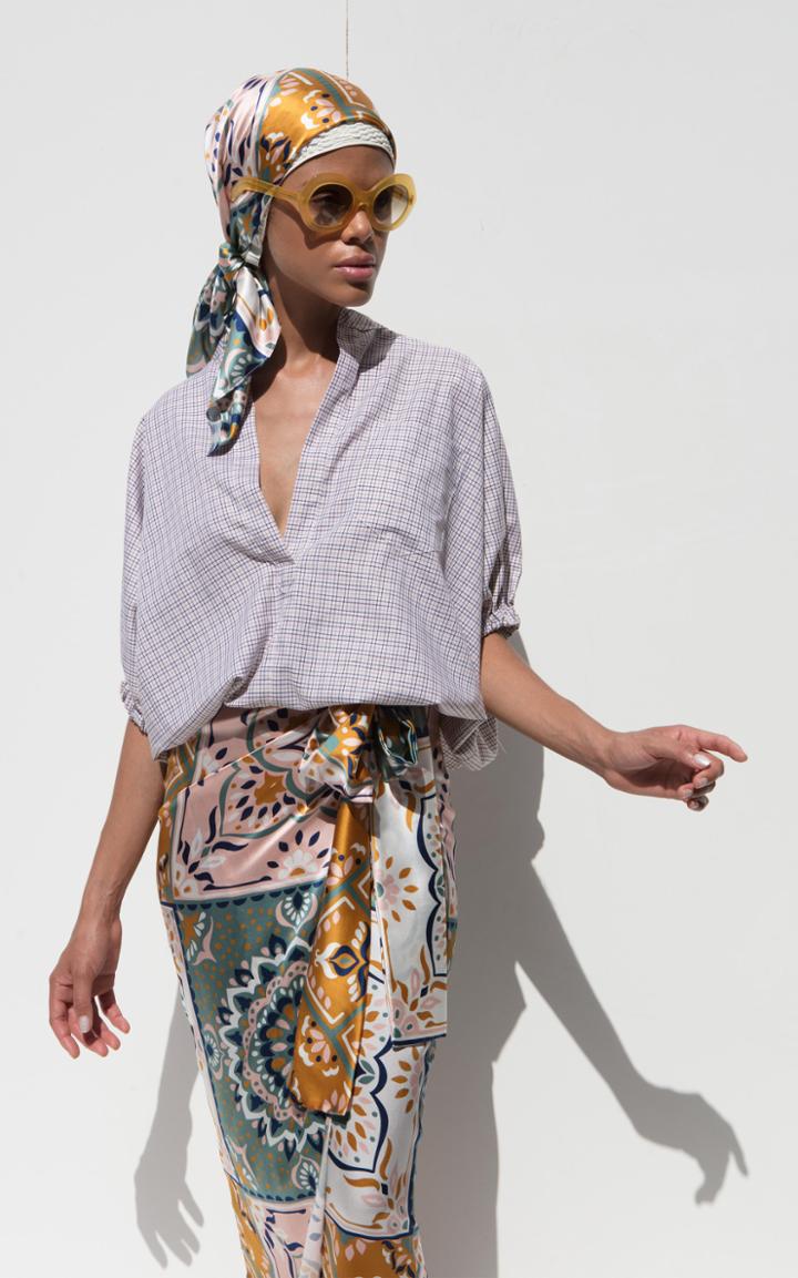 Moda Operandi Silvia Tcherassi Solano Puff-sleeve Plaid Cotton Top