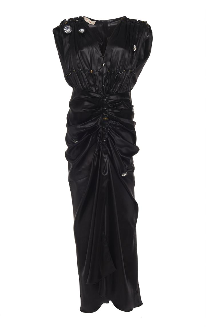 Marni Embroidered Satin Maxi Dress
