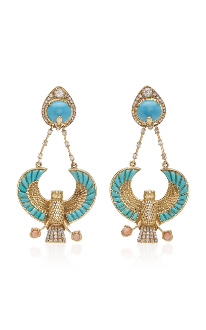 Rodrigo Massot 18k Gold, Diamond, And Turquoise Earrings