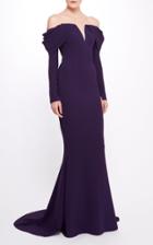 Moda Operandi Pamella Roland Stretch Crepe Off The Shoulder Gown With Beaded Shoulde