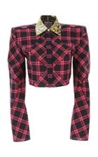 Moda Operandi Versace Contrast-collar Plaid Cotton Poplin Cropped Top