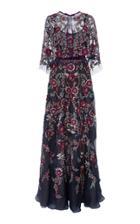 Marchesa Floral Embroidered Silk Gown With Capelet