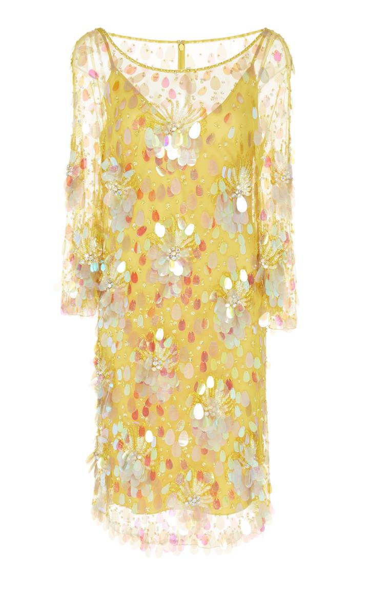 Jenny Packham Amur 3/4 Sleeve Sequin Knee Length Dress