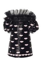 Giambattista Valli Off-the-shoulder Sequin Lips Mini Dress