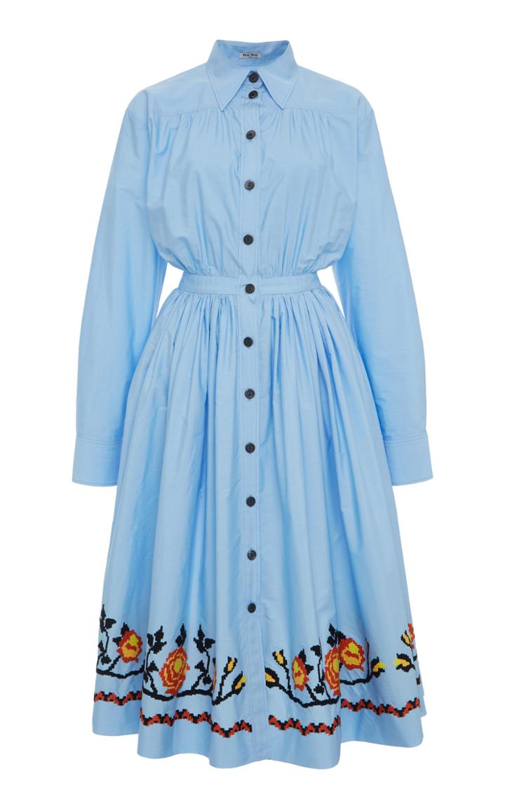 Miu Miu Embroidered Button Down Midi Dress