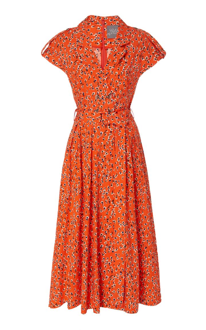 Lela Rose Double Breasted Printed Shirt Dress