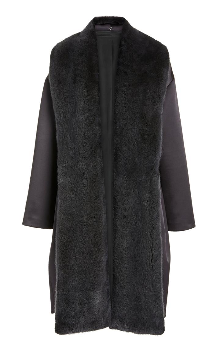 Moda Operandi Sally Lapointe Satin Shawl Neck Coat With Removable Mink Fur Scarf