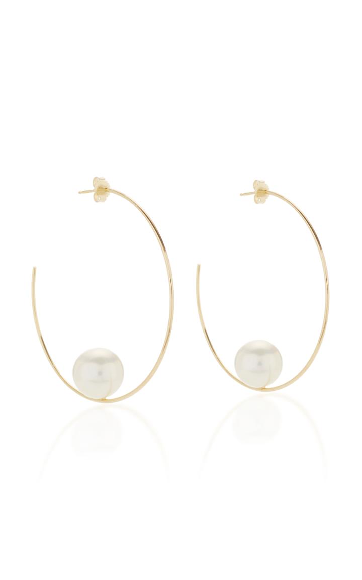 Mizuki 14k Floating Pearl Hoop Earrings