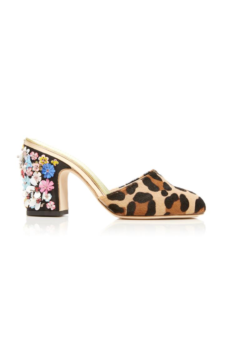 Giambattista Valli Leopard Floral Heel Mule