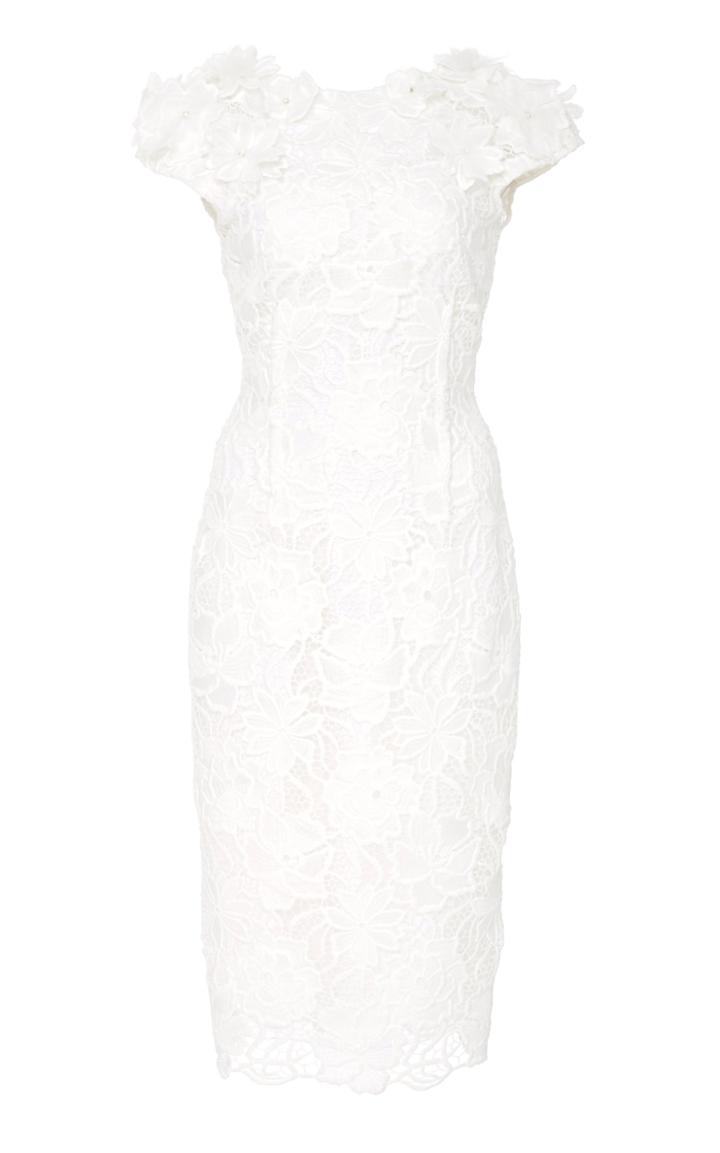 Pamella Roland Lace Cap Sleeve Floral Dress
